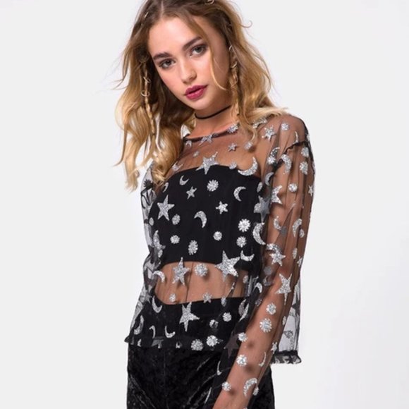 Motel Rocks Tops - 🆕 NWT Motel Glitter Net 'Star Child' top